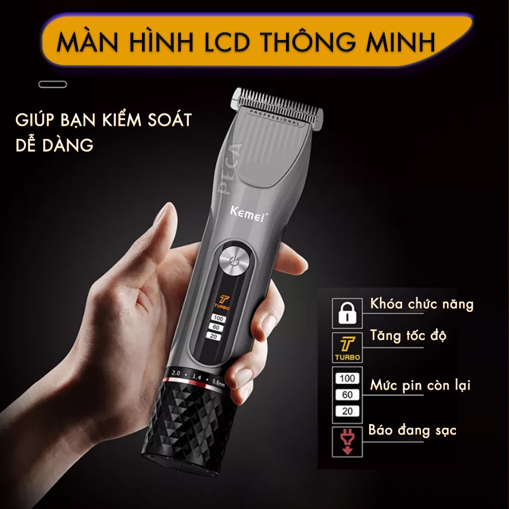 Tông đơ cắt tóc chuyên nghiệp Kemei KM-V310 điều chỉnh 2 mức tốc độ cắt, màn hình LCD hiển thị sạc nhanh USB công suất mạnh 12W có thể dùng cạo đầu, cạo trắng fade tóc