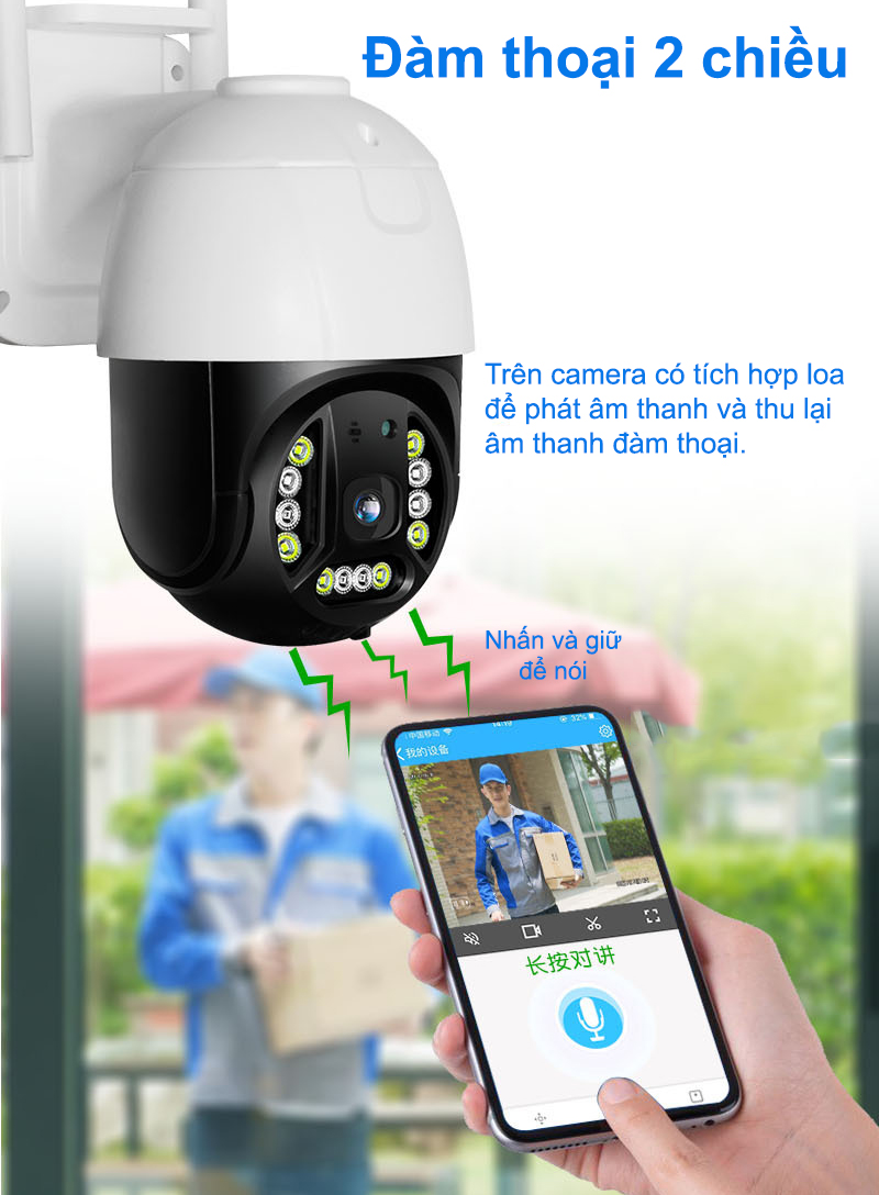 Camera Wifi Ngoài Trời Carecam PTZ 3.0Mps 2 Râu 12 Led, Camera Xoay 360 độ PTZ Full HD Giám Sát Quay Đêm Có Màu - Hàng Chính Hãng