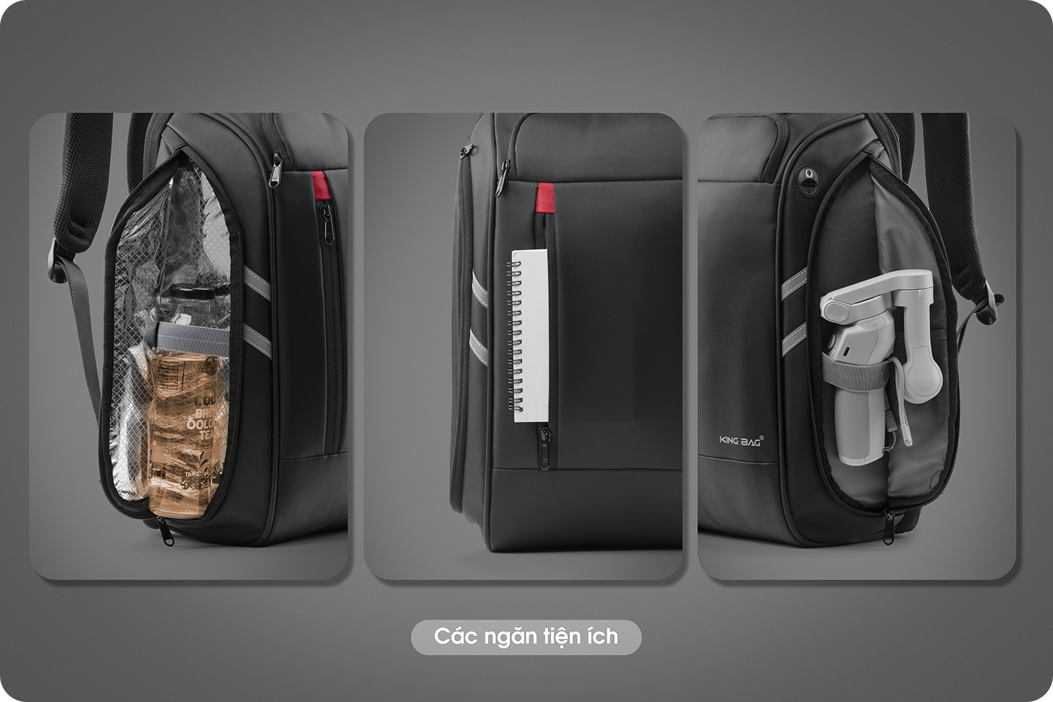 Balo laptop 15” KINGBAG HORMES thời trang, nhiều ngăn rộng rãi, ngăn lót cách nhiệt, jack cắm tai nghe, màu đen- Hàng chính hãng