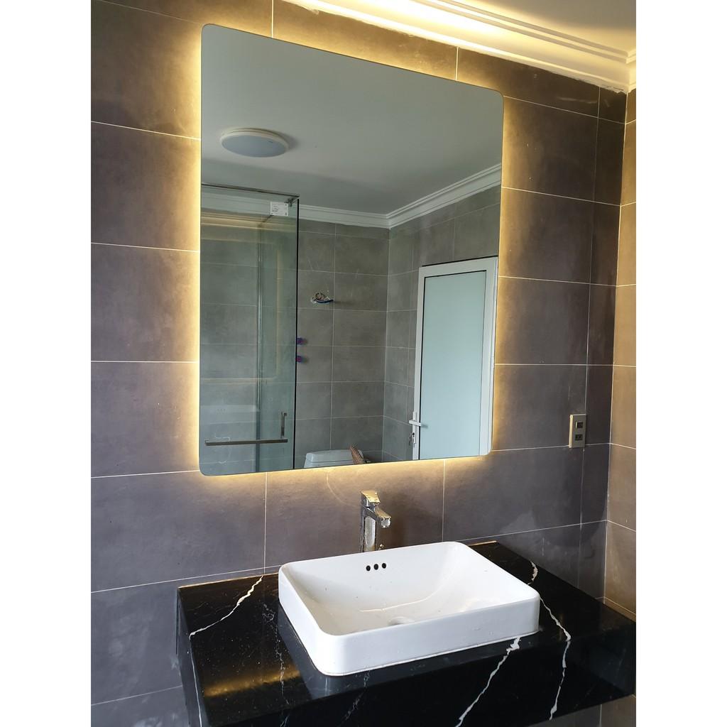Gương led phòng tắm chữ nhật không viền trang điểm treo tương cảm ứng đèn led thông minh KT 60x80 cm - guong
