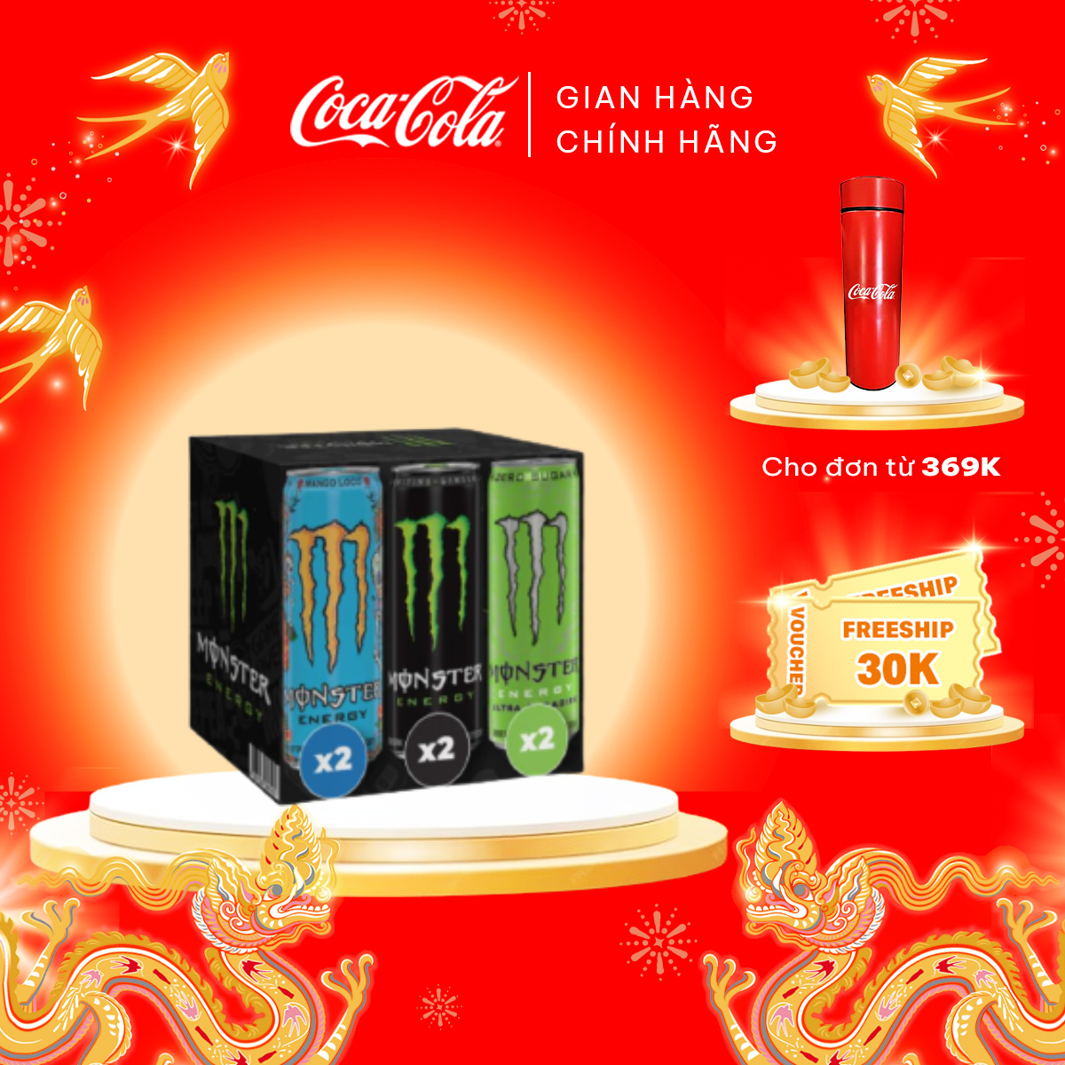 Hộp 6 lon Monster Mix 3 vị Monster Energy, Monster Ultra Paradise và Monster Mango Loco