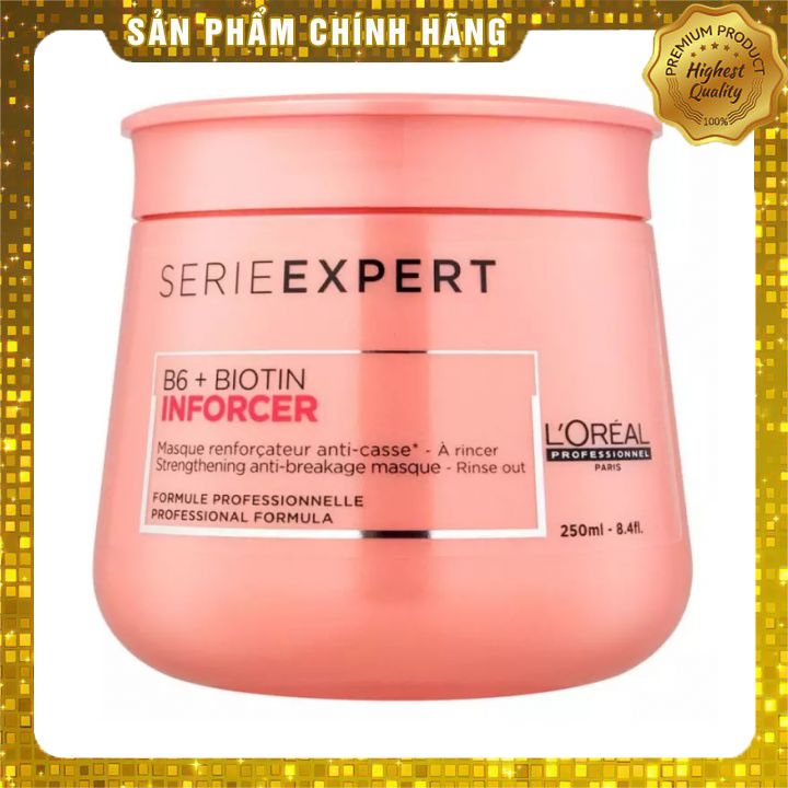 Dầu hấp ủ tóc L'oreal Serie Expert B6 + Biotin Inforcer Strengthening Anti-breakage Masque chắc khỏe ngăn gãy rụng 250ml