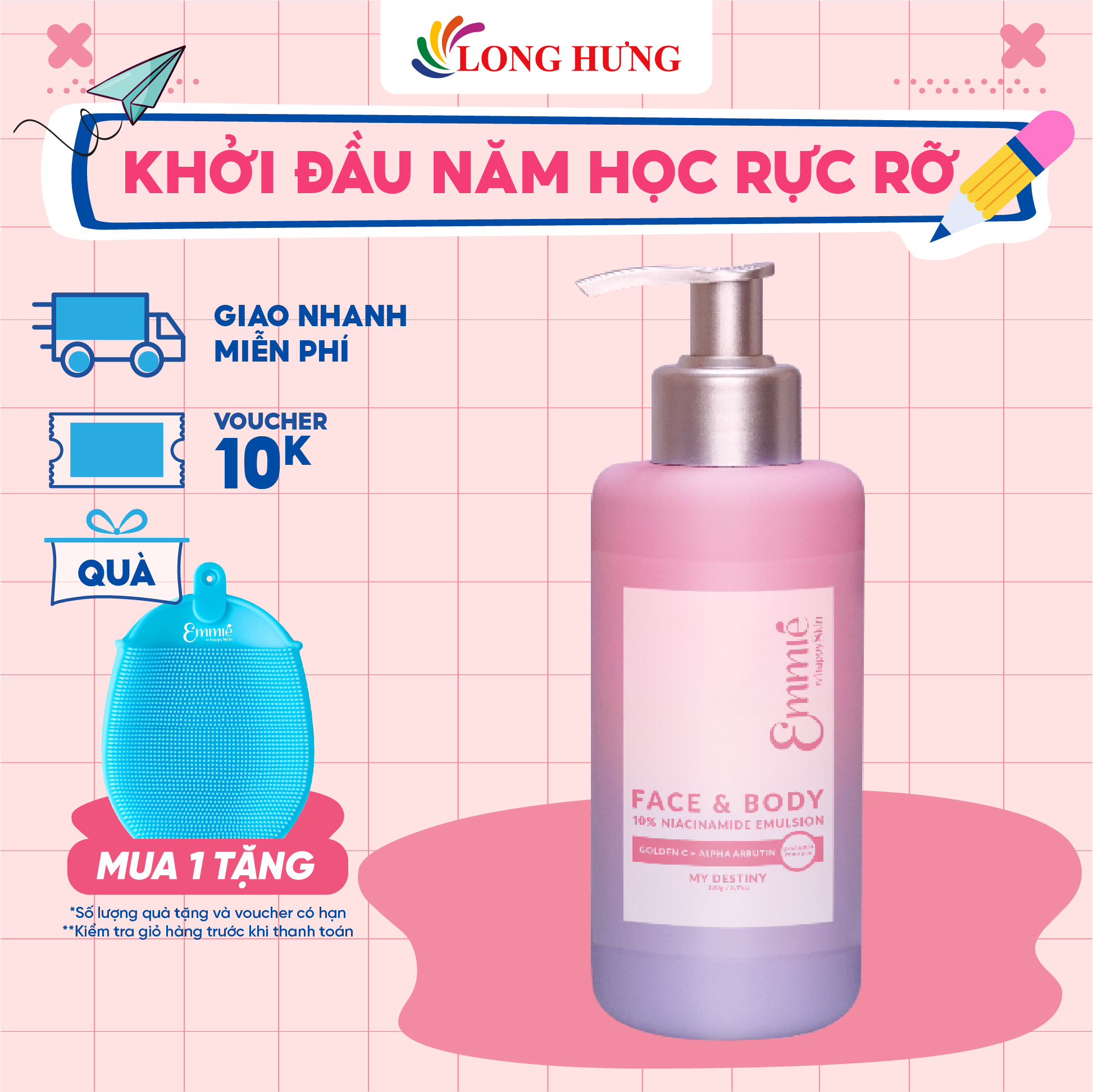 Kem dưỡng thể Emmié Face &amp; Body Niacinamide Emulsion làm trắng da 7% (230ml)/10% (230g) - Hàng chính hãng