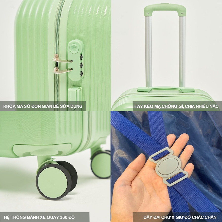 Vali du lịch thời trang BAMOZO 8812 MÀU HỒNG NHẠT size 20/24 , vali kéo chống trầy xước được bảo hành 5 năm