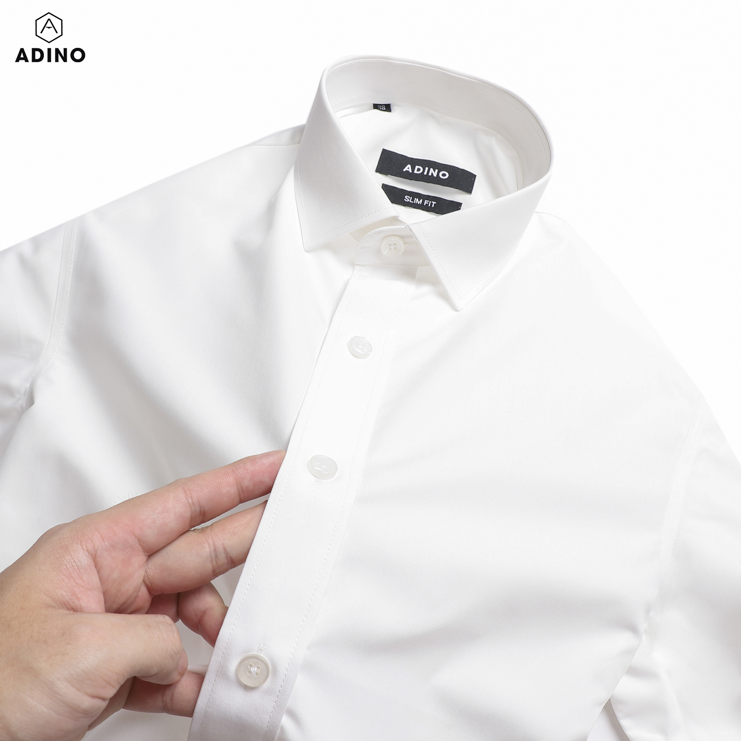 Hình ảnh Áo sơ mi nam màu trắng kem ADINO vải nến lụa sợi sồi modal dáng công sở slimfit hơi ôm trẻ trung SM01
