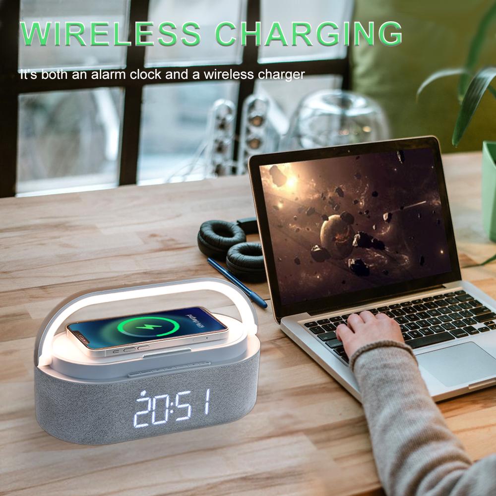 Đồng hồ báo thức loa di động Bộ sạc không dây FM Đèn radio Đèn Picnic Out loa kép Bluetooth 1500min Thời gian chơi cho màu nhà: Gỗ