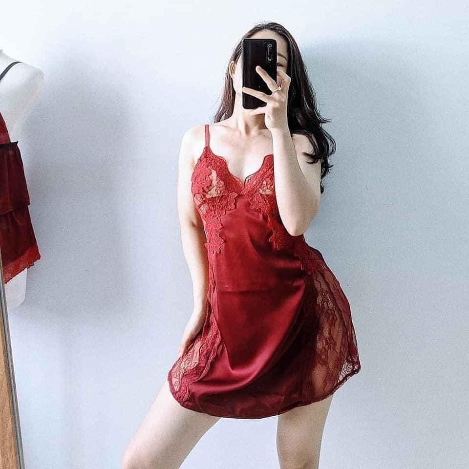 Váy ngủ sexy hai dây phối ren hông gợi cảm 5160