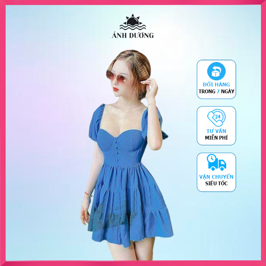 Đầm cổ vuông tay phồng sexy dáng xoè 2021 Ánh Dương Clothing M136, váy cổ vuông tay bồng
