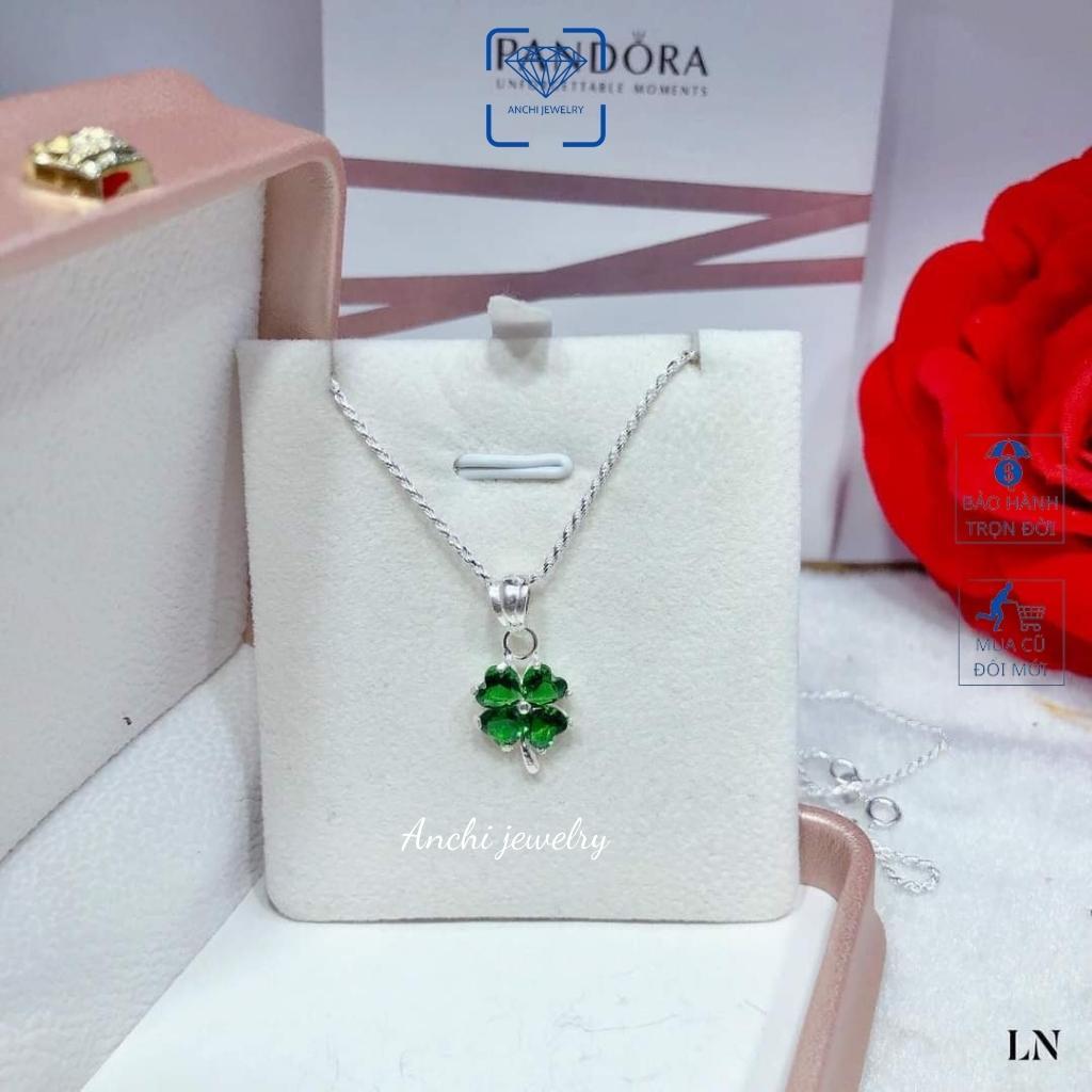 Dây chuyền cỏ 4 lá đính đá nữ bạc thật đeo không đen dây to đá đỏ xanh tím to - Anchi jewelry, quà 8 3