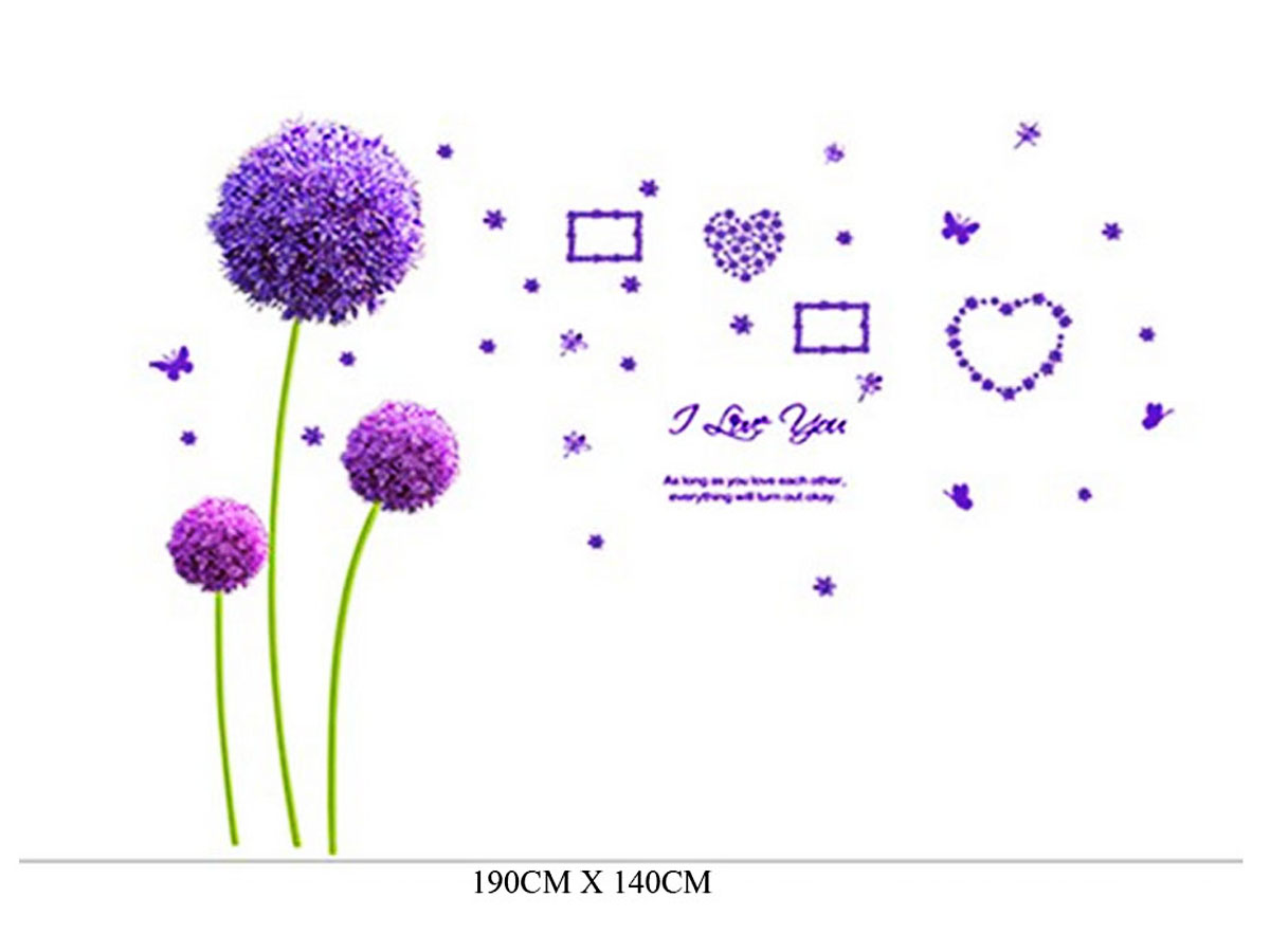 Decal dán tường hoa tú cầu tím bông to