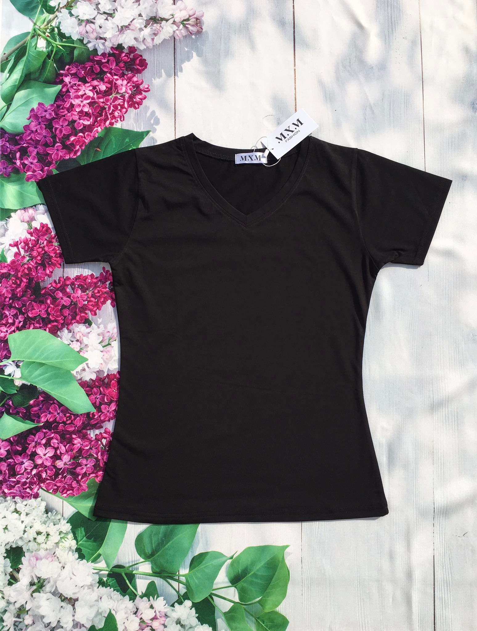 Áo thun nữ trơn cổ tim tay ngắn thun cotton 4 chiều form ôm body MXM