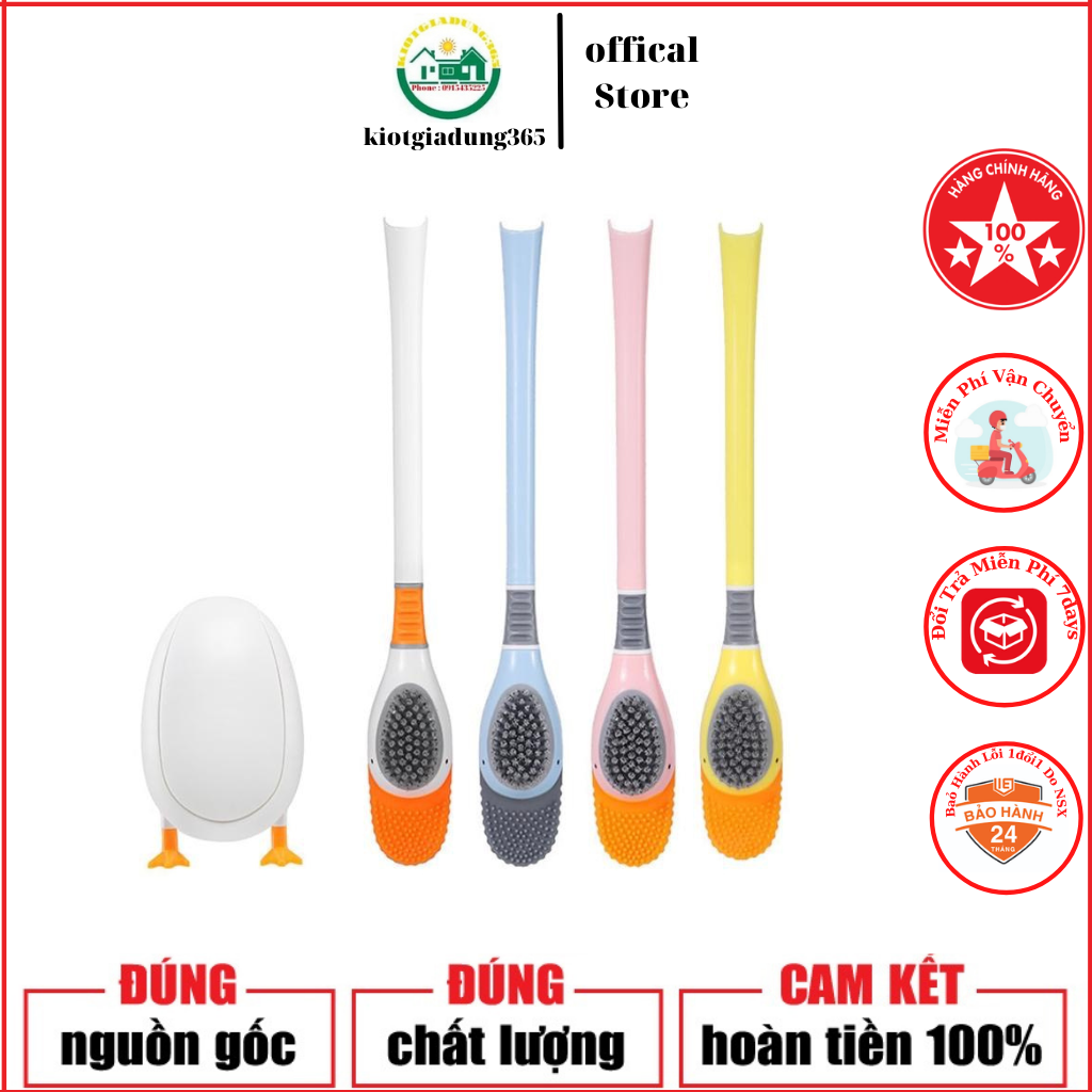 Bộ Bàn Chải Vệ Sinh Toilet Hình Vịt Bằng Silicone Tiện Dụng - Cọ Chà Toilet Silicol Có Hộp Đựng