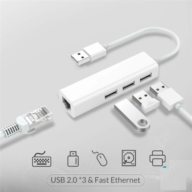 Bộ Chia/ HUB USB Chia 1 Ra 3 Cổng USB + 1 Cổng LAN 100Mbps, Chất Liệu Cao Cấp Sang Trọng, Truyền Dữ Liệu Tốc Độ Cao Và Ổn Định, Hình Thức Đẹp - Hàng chính hãng