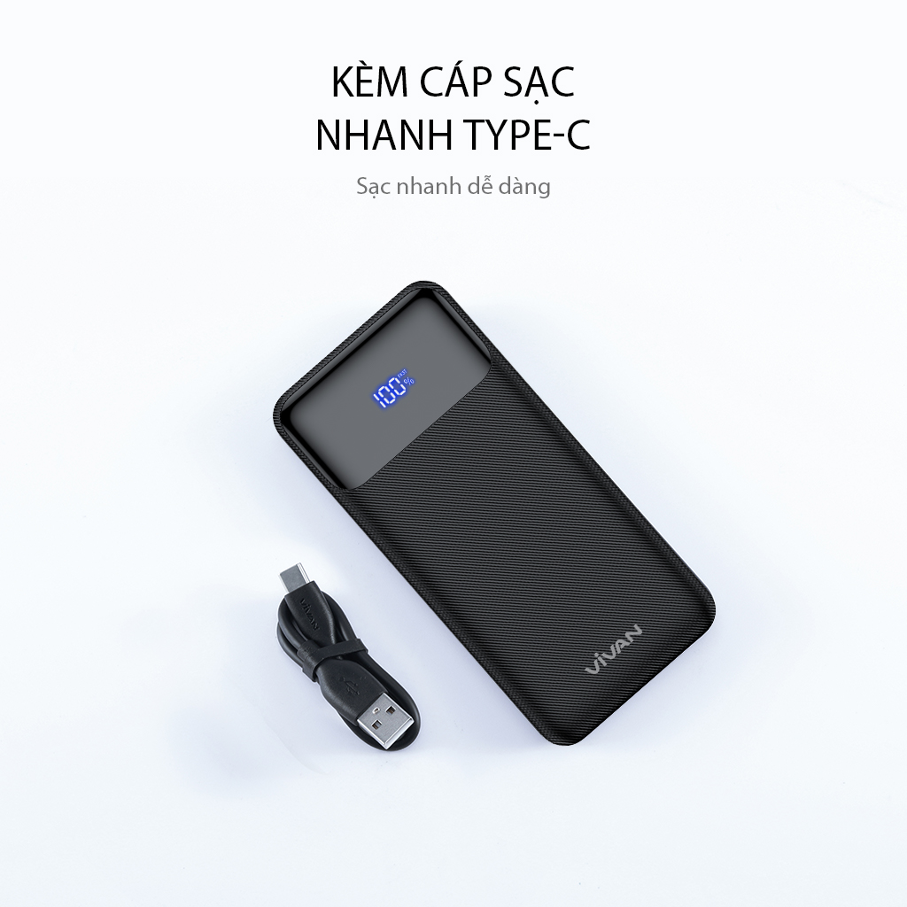 Pin Sạc Dự Phòng 10000mAh VIVAN VPB-X10 Sạc Nhanh PD/QC 3.0 20W - Output Type C &amp; USB - Hàng chính hãng