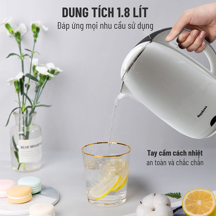 Ấm Đun Siêu Tốc 2 Lớp Nagakawa NAG0314 (1.8 Lít) - Hàng Chính Hãng