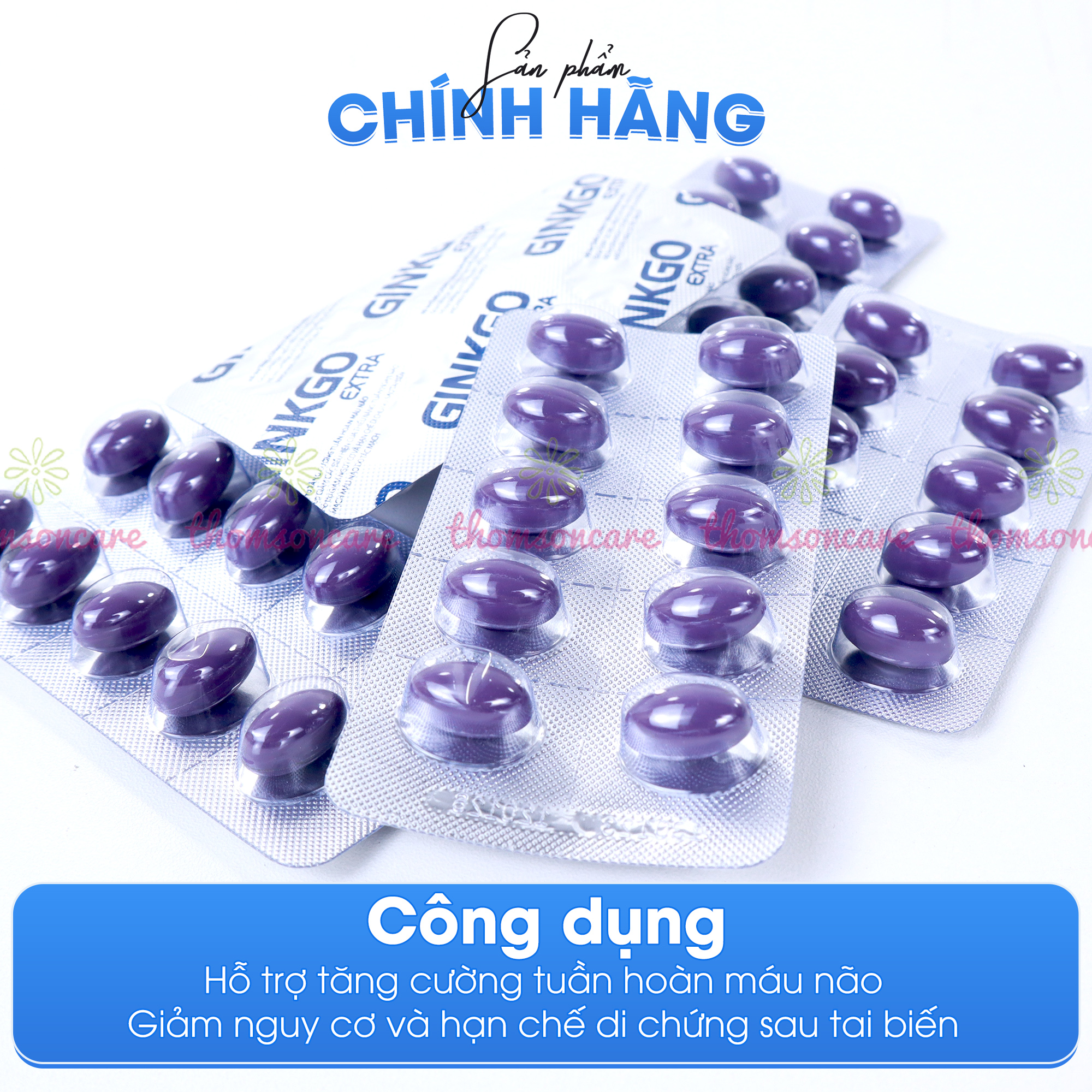 Viên uống bổ não Ginkgo Extra Sanofia - Giúp tăng cường tuần hoàn máu não, giảm đau đầu, chóng mặt từ thảo dược - Hộp 80 viên Thomsoncare