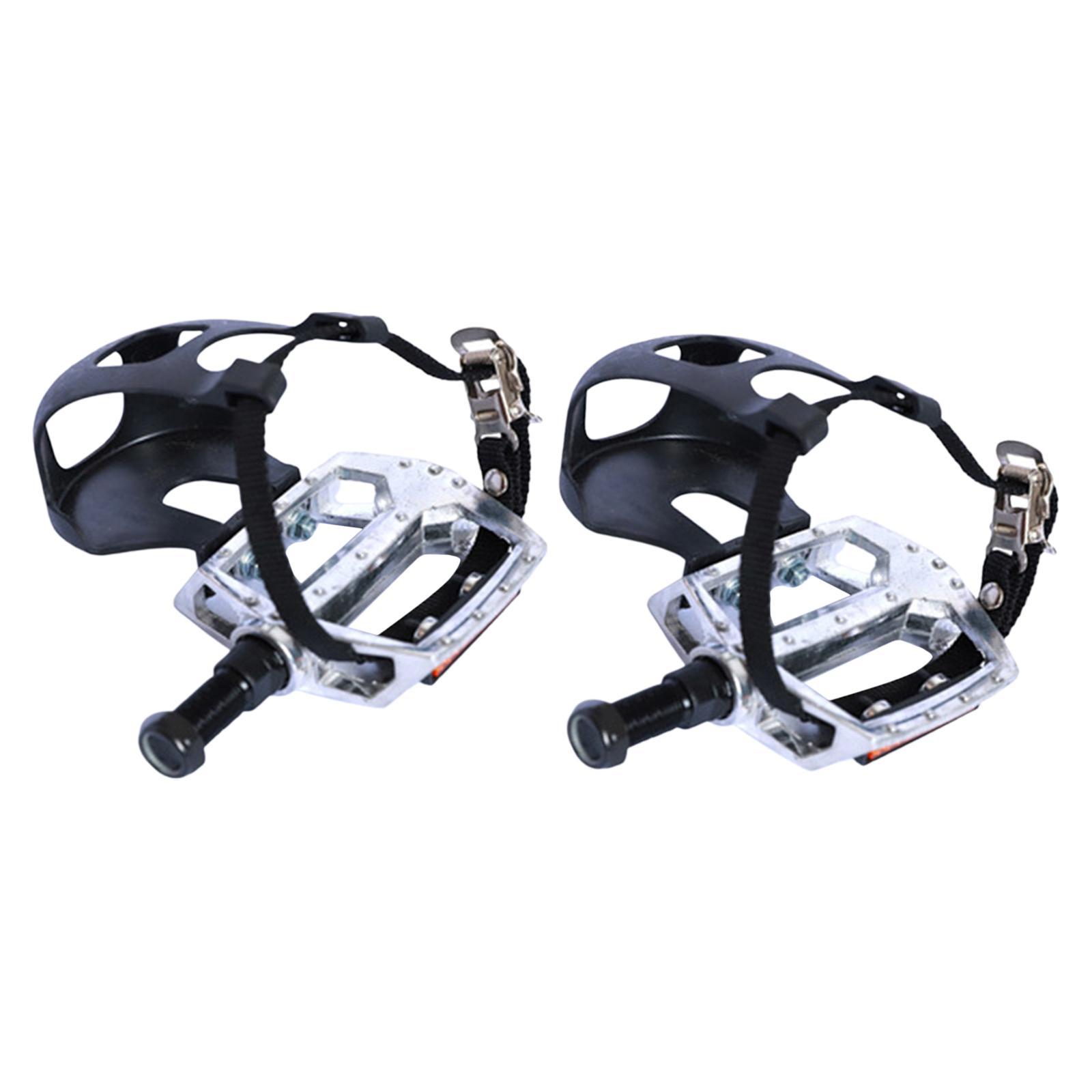 Stationary Bike Pedals, 1 Pair Exercise Bike Pedals with Straps and Toe Clips, Fits for Flat Form Exerciser Equipment & Exercise Bike Bicycle