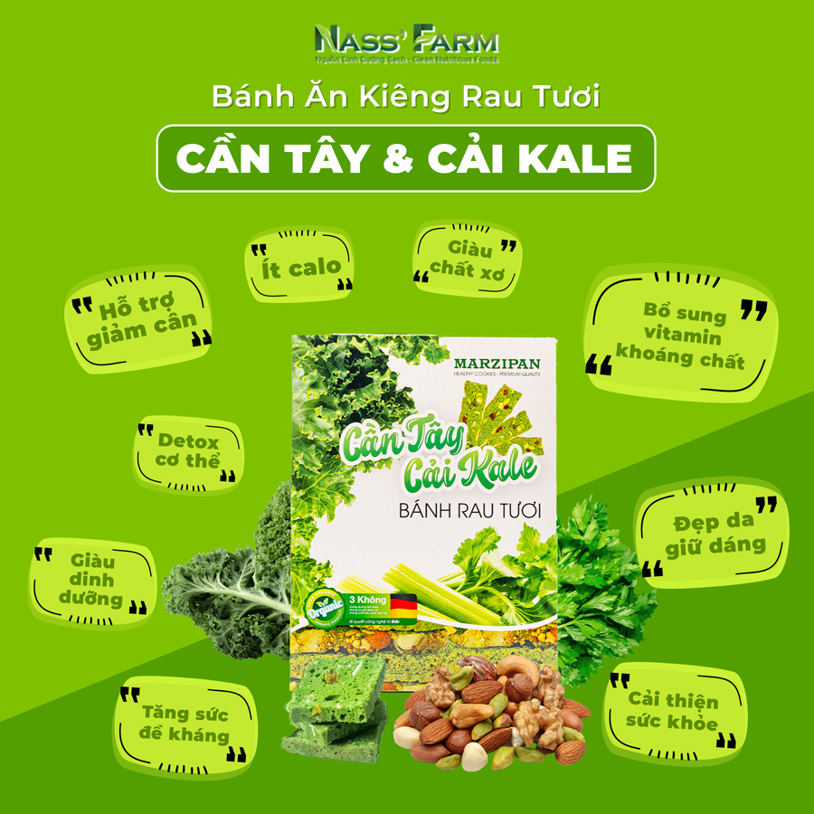 Bánh rau tươi Cần Tây- Cải Kale dành cho người ăn kiêng, ăn chay, bổ xung Vitamin hỗ trợ giảm cân, đẹp da  - Công thức Đức