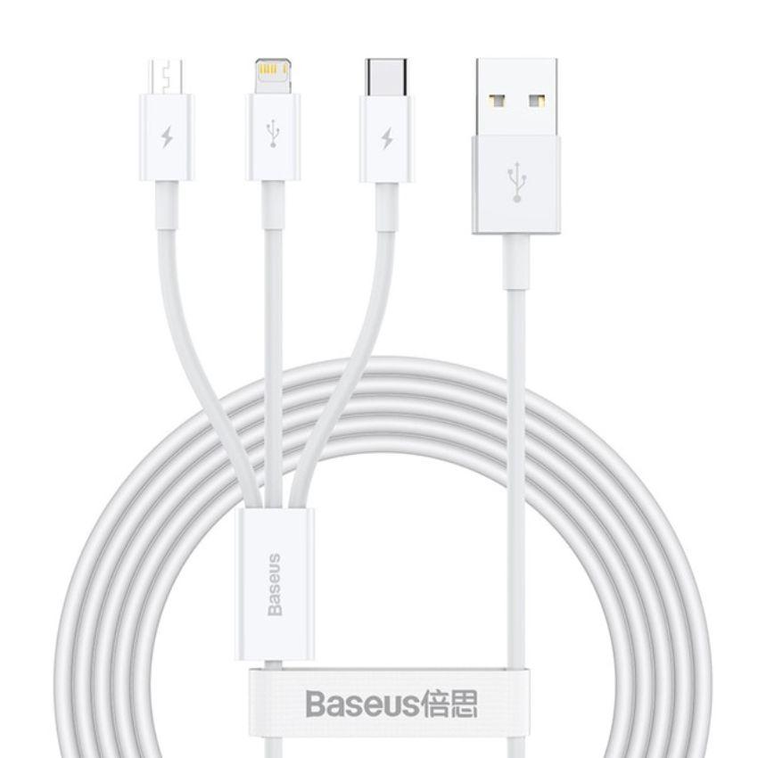 Cáp sạc nhanh Baseus Superior Series Fast Charging dài 1.5m USB A to M+ L+ C (CAMLTYS)- hàng chính hãng