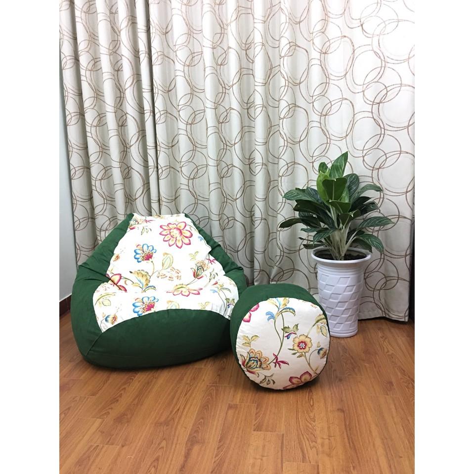 Ghế xốp dáng lê họa tiết , cỡ M, thô canvas mix tone Xanh