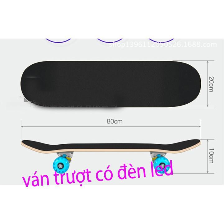 Ván Trượt Skateboard Thể Thao Chất Liệu Gỗ Phong Ép Mặt Nhám Có Đèn Led Phát Sáng