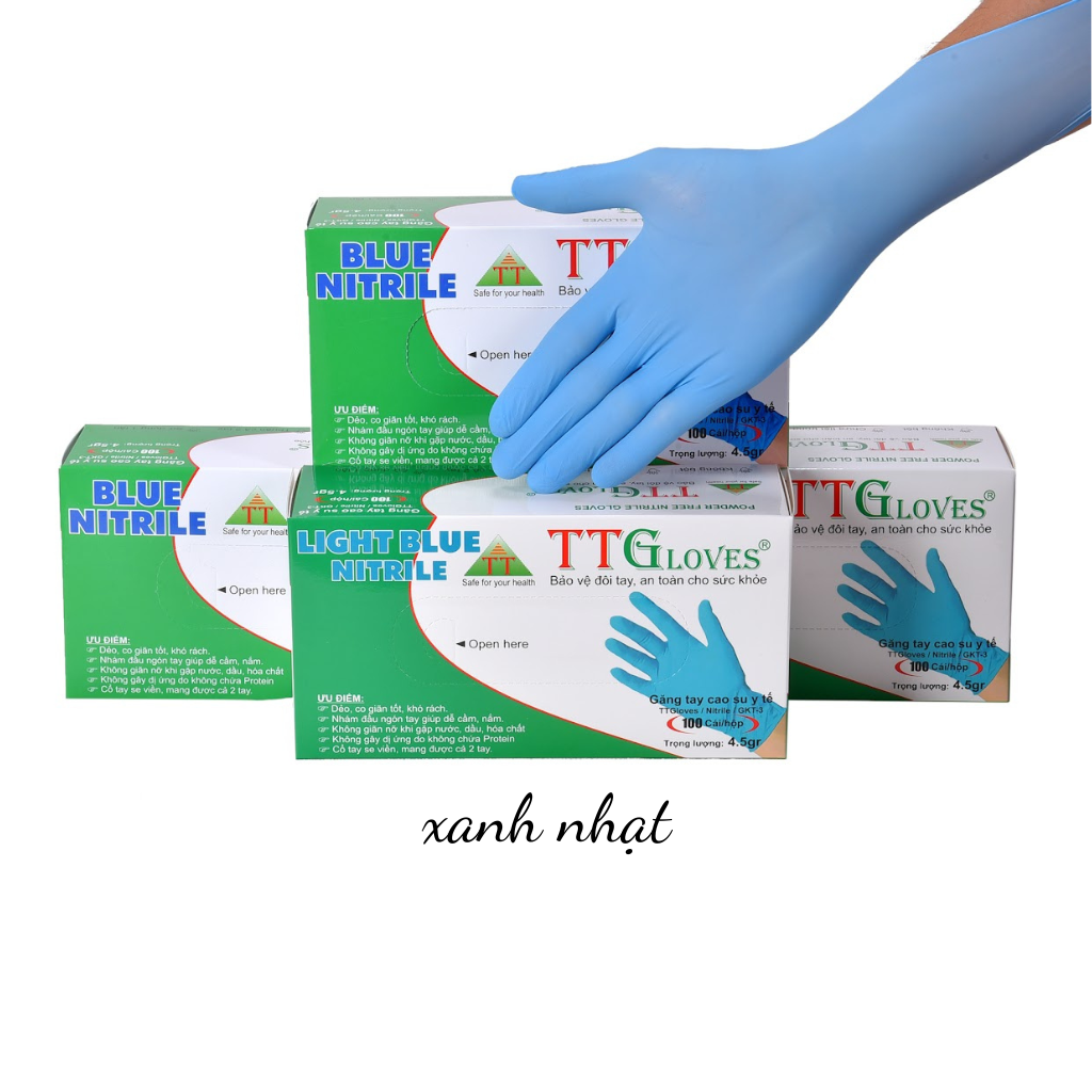 Găng Tay Y Tế, Găng Tay Cao Su Y Tế Không Bột Nitrile TTGLOVES cao cấp Màu Xanh 4.5g 100 Chiếc (Size S)
