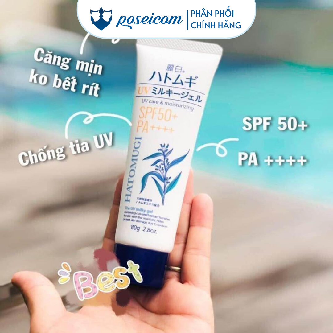 Kem Chống Nắng Hatomugi SPF50++ PA++++ Dưỡng Ẩm Trắng Da Tuýp 80g Poseicom 4513574033955