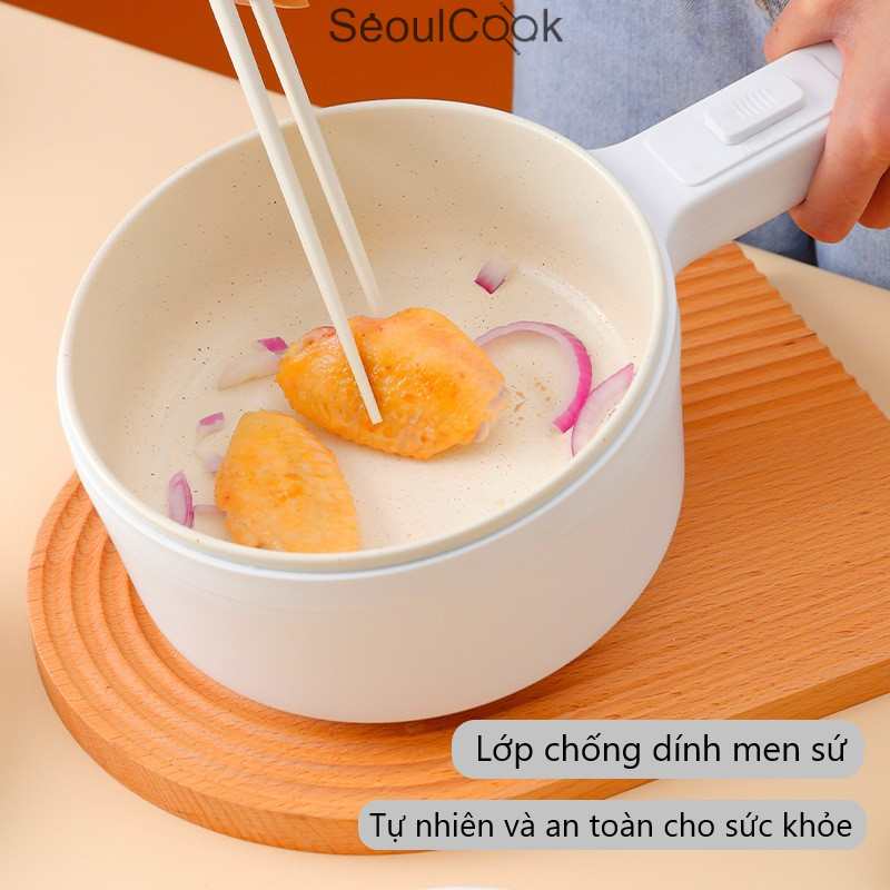 Nồi điện Seoulcook đa năng thông minh tráng men chống dính cao cấp công nghệ Hàn Quốc, kèm lồng hấp dùng nấu soup, chiên, rán…