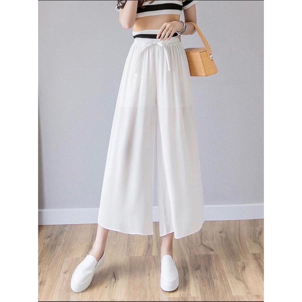 Quần lanh 2 lớp phong cách ulzzang dáng suông, giả váy mềm đẹp phối đồ thời trang nữ ống rộng.