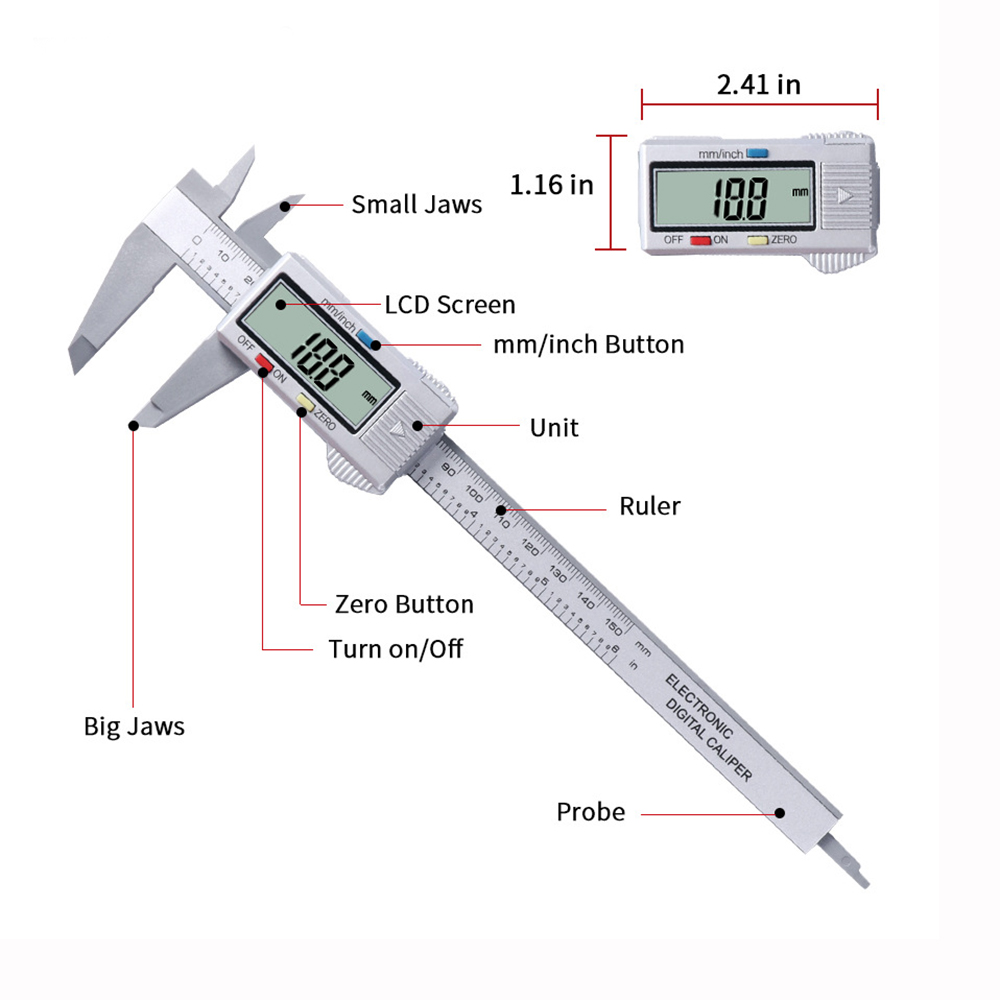 Thước Cặp Điện Tử ABG Bằng Sợi Carbon Thước Kẹp Điện Tử Kỹ Thuật Số LCD 150Mm 6 Inch- Hàng Chính Hãng