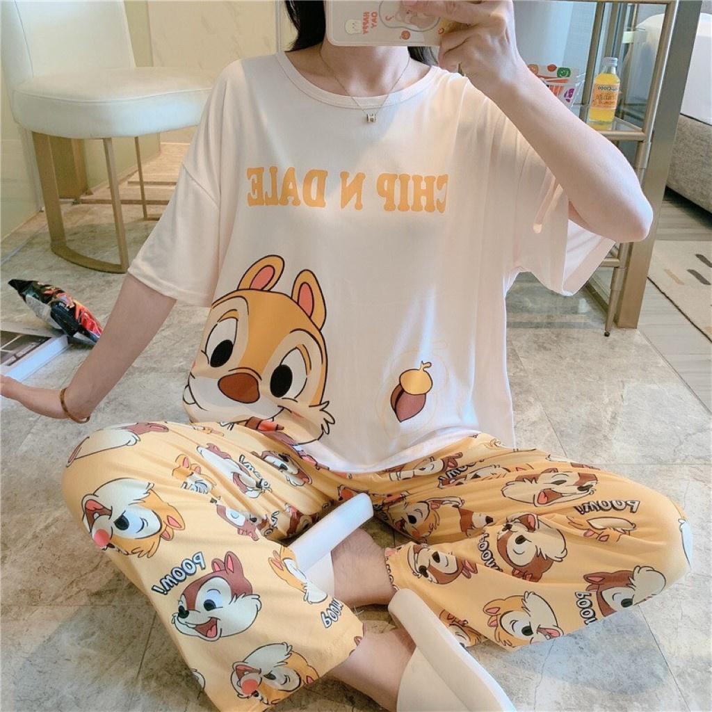 Đồ bộ nữ dài in hoạt hình mặc nhà dễ thương,chất liệu mỏng mát mềm mịn Đồ bộ nữ, đồ bộ đồ mặc nhà, quần áo nữ bộ lửng cotton hình