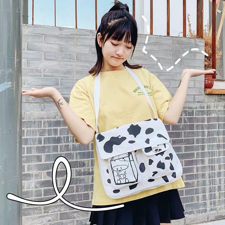 Túi Đeo Chéo Bò Sữa đi học vải Canvas
