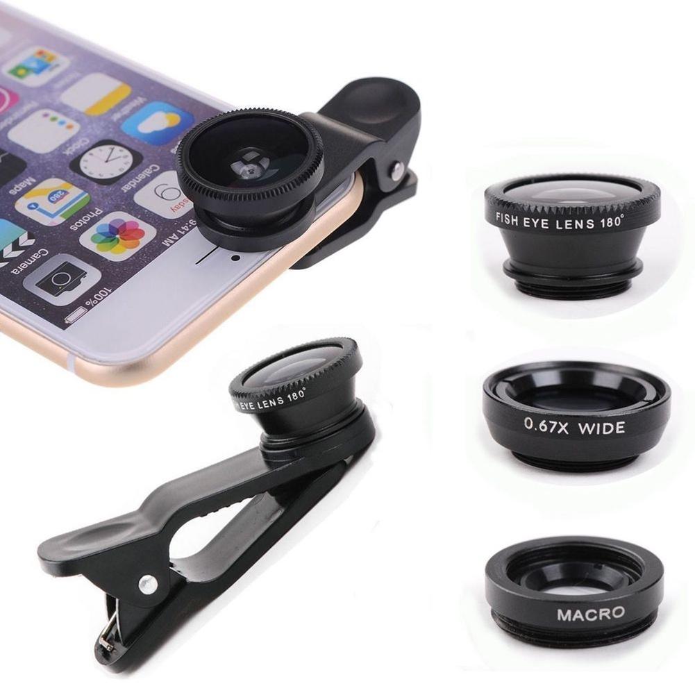 【ky】3 in 1 Universal Clip-on Fish Eye Wide Angle Macro Lens Camera Phone Tablet