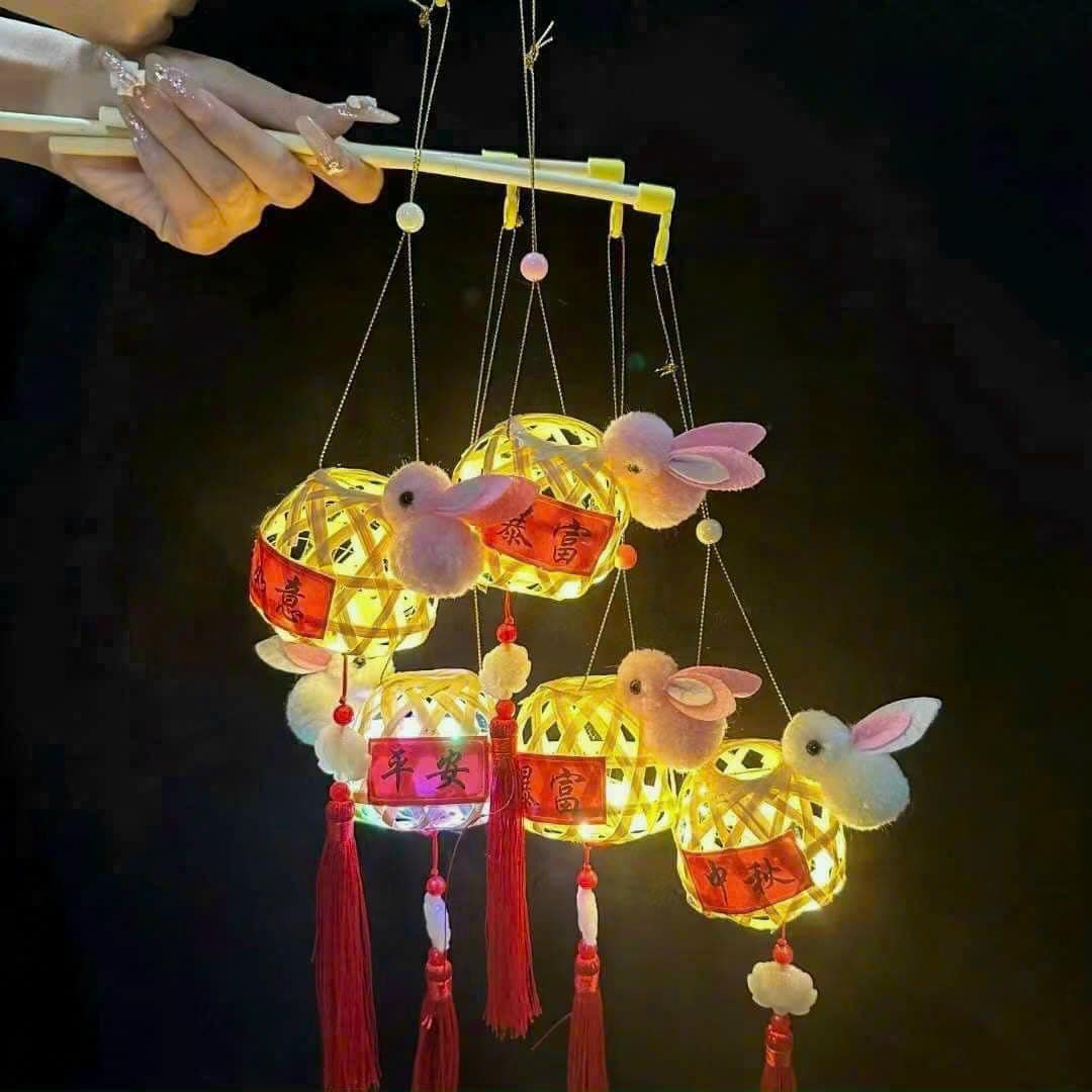 Đèn lồng tre thỏ mini tết trung thu 2023 kèm đèn LED - sẵn hàng