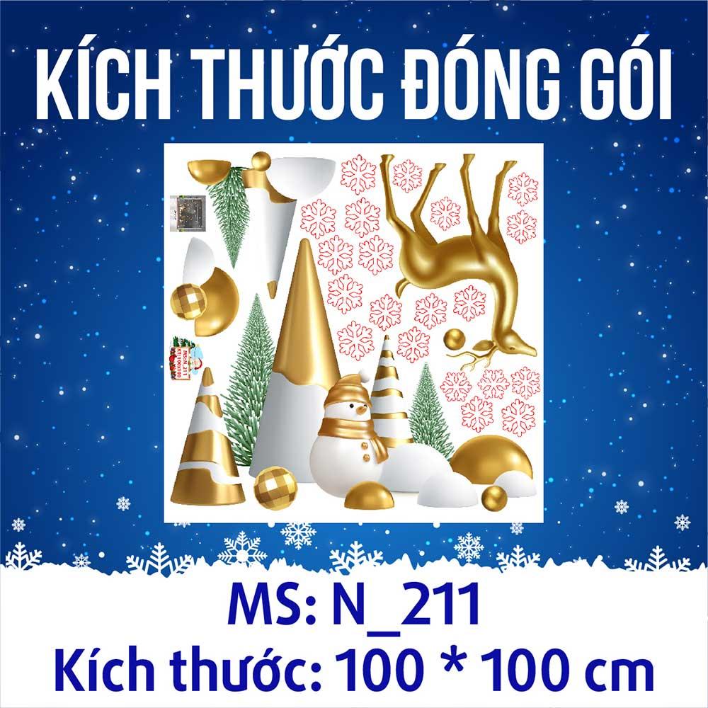 DECAL TRANG TRÍ GIÁNG SINH 2023 NGƯỜI TUYẾT BÊN CÂY THÔNG VÀNG