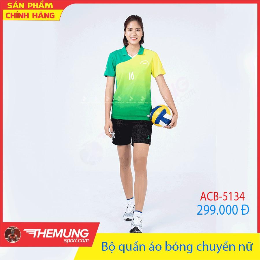 Bộ quần áo bóng chuyền nữ ACB-5134 Xanh Lá Phối Vàng