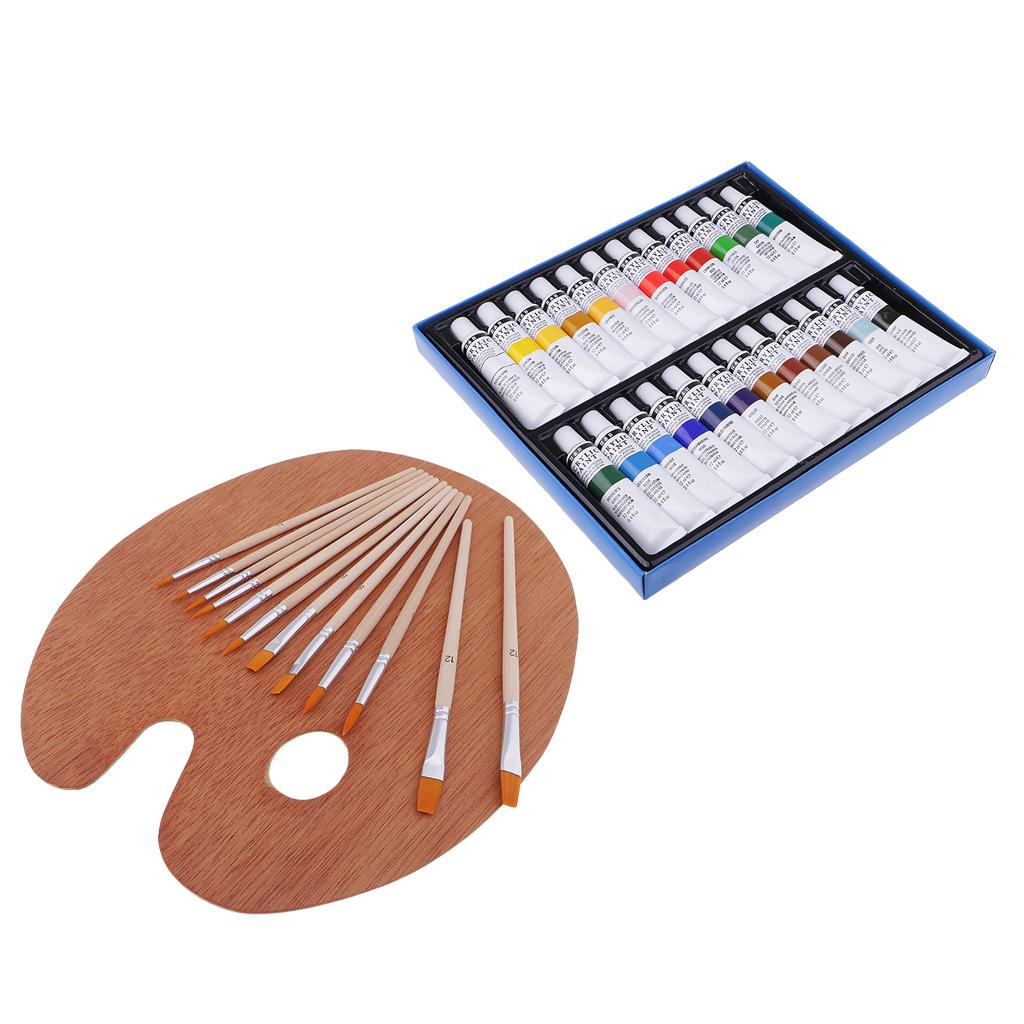 24 Màu Sắc Ống Acrylic Sơn Sắc Tố + 12X Tranh Bút Bảng Chữ Cái Bằng Gỗ