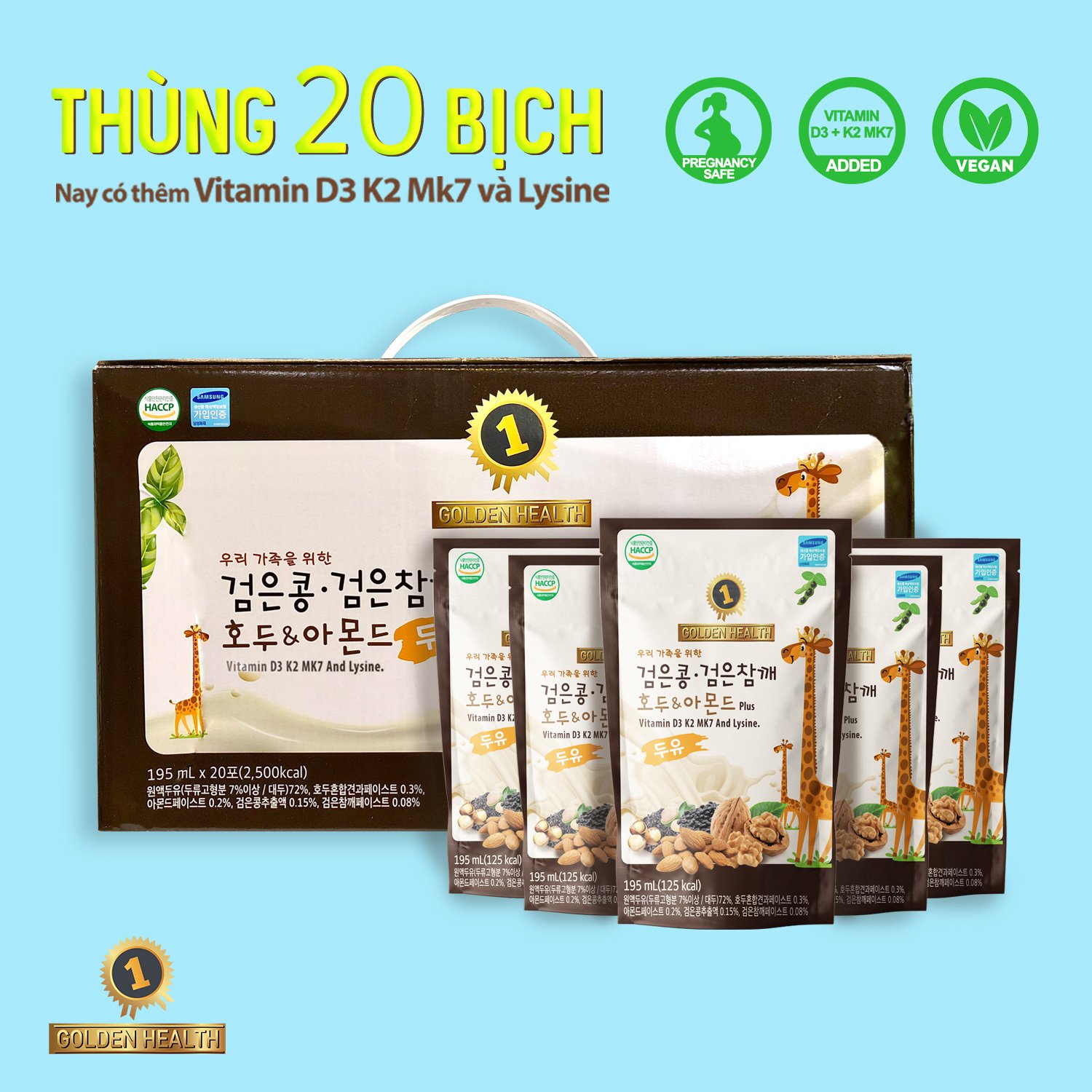 1 thùng Sữa Dinh Dưỡng Tăng Chiều Cao từ Óc chó Hạnh nhân Đậu đen hiệu Golden Health (thùng 20 bịch 195ml)