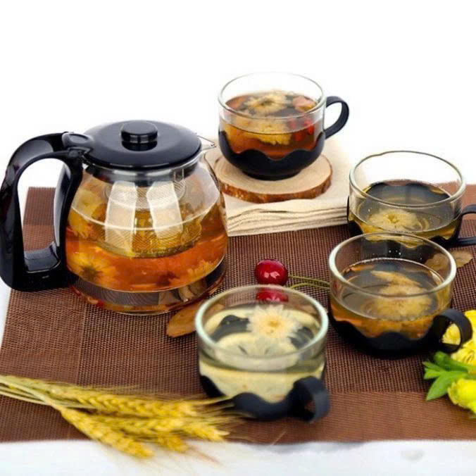 Bình Lọc Trà ,Ấm Pha Trà Ấm Nước Bằng Thủy Tinh Cao Cấp Tặng Kèm 4 ly