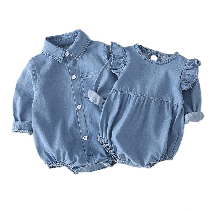 Dễ Thương Denim Bé Gái Bodysuits Bé Sơ Sinh Quần Áo Cho Bé Gái Sơ Sinh Mùa Thu Cơ Thể Phù Hợp Cho Bé Từ 0-24M Jumpsuit