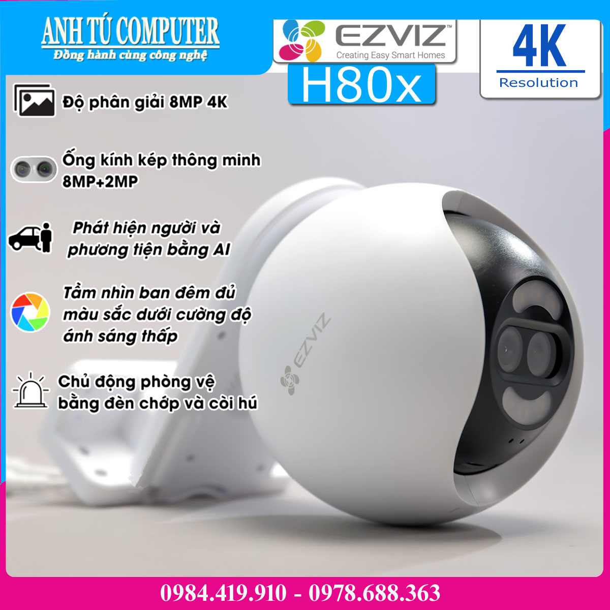 Camera WiFi 360º 4K 8MP EZVIZ H80x hàng chính hãng