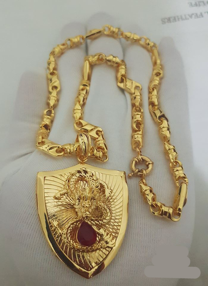 Dây chuyền mặt hình tấm khiên rồng vàng mạ 18k MD83