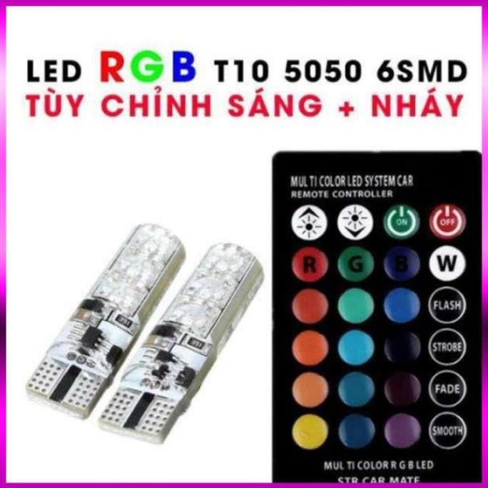 Bộ đèn led rgb demi điều khiển màu + chế độ nháy, sáng chuẩn t10 12v 206669