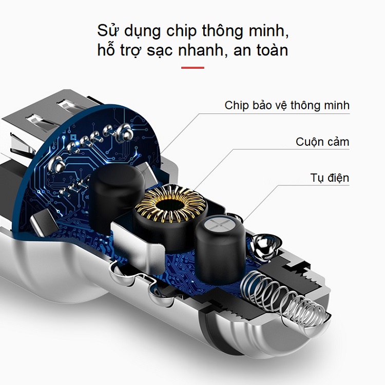 Tẩu cắm sạc điện thoại trên xe hơi WEL TRIP A98 ( 2 cổng sạc USB 1.2A và 2.4A, màn hình LCD, chịu nhiệt và tản nhiệt tốt)- (Tặng Gương cầu lồi mini gắn gương chiếu hậu ô tô)