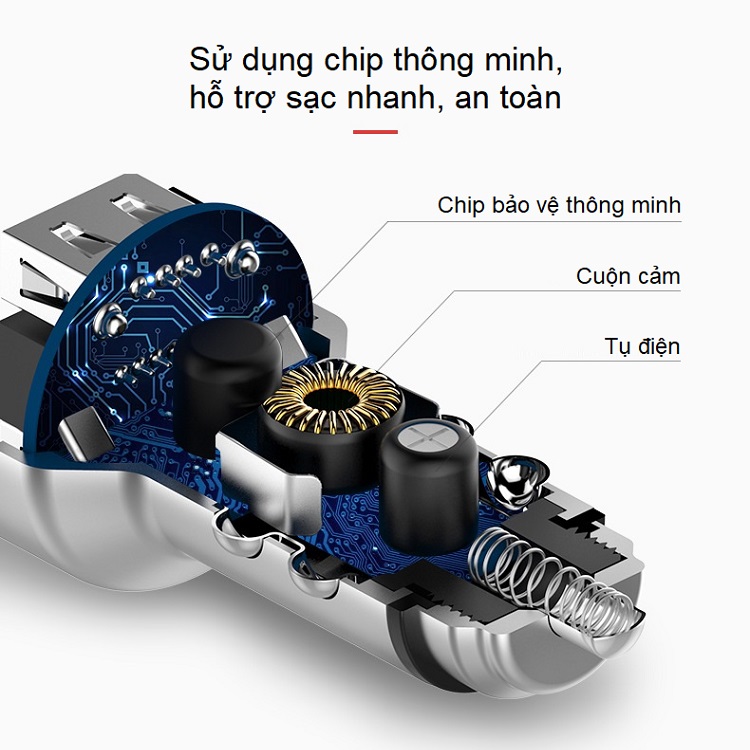 Phụ kiện chia tẩu cắm sạc trên ô tô tích hợp 2 cổng USB sạc nhanh cao cấp