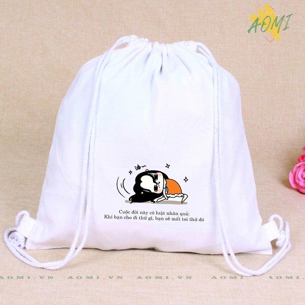 BALO MINI AOMIVN DÂY RÚT NHỎ XINH UNISEX CHẤT CANVAS THỜI TRANG CHO SE MAT B CUTE XINH ĐẸP TIỆN ÍCH DẠO PHỐ DU LỊCH