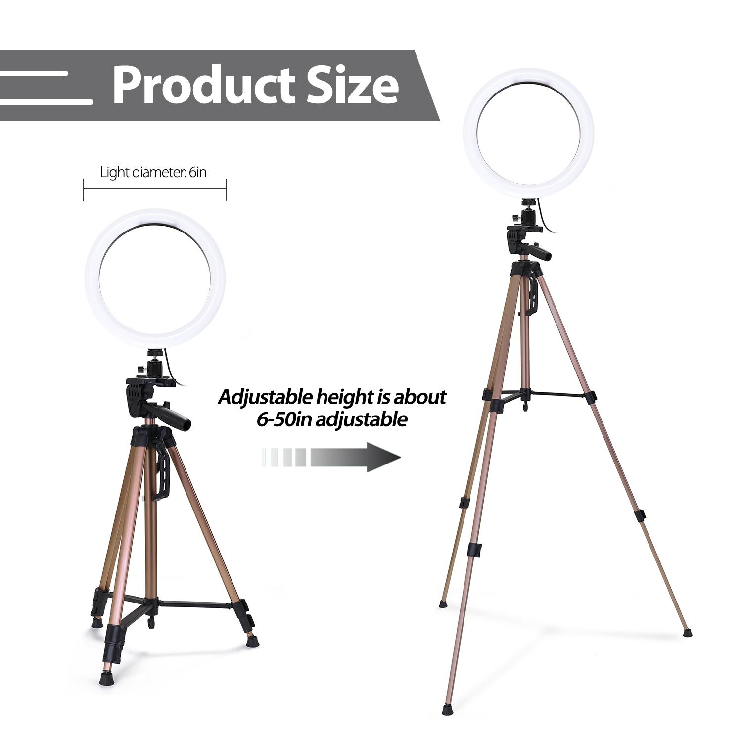 Đèn LED hình tròn 6inch có thể điều chỉnh độ sáng để phát trực tiếp video chụp ảnh tự sướng