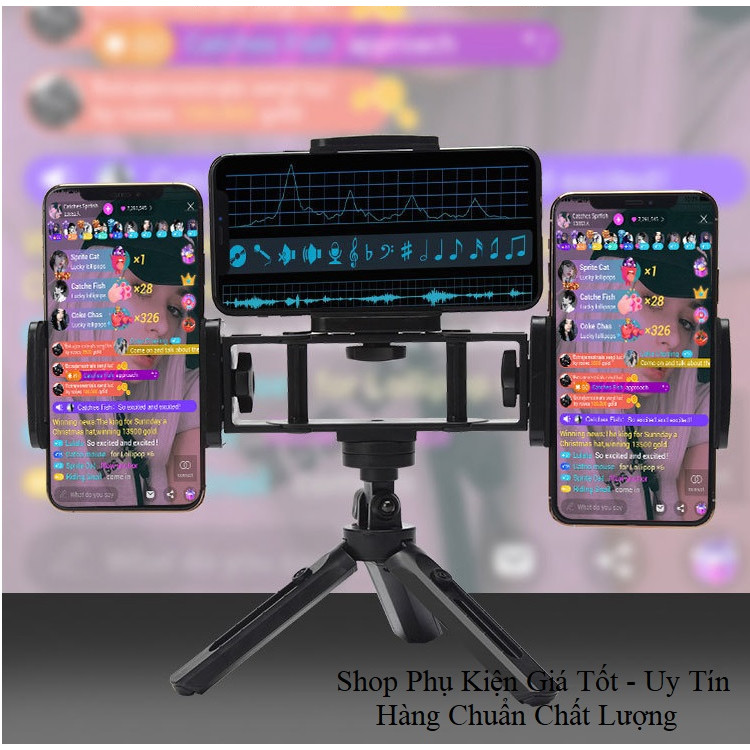 Giá đỡ livestream Kẹp 3 điện thoại - Giá đỡ điện thoại để quay video Thế hệ mới - Tripod Live 3 in1 – Hàng Xịn – Shop Uy Tín