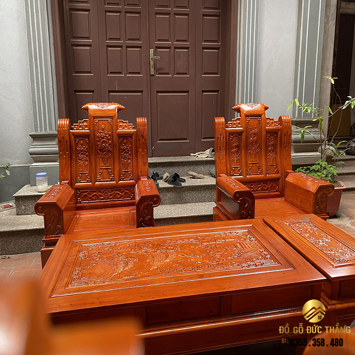 Bàn ghế âu á chương cuốn thư gỗ hương đá