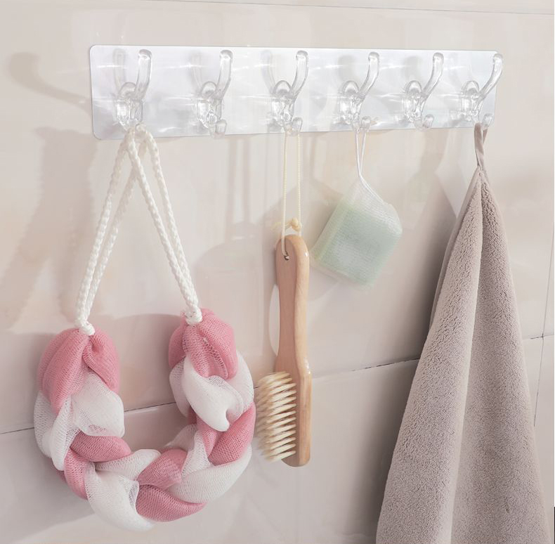 Móc Treo Nguyên Khối Trong Suốt Dán Tường 6 Móc Siêu Chắc